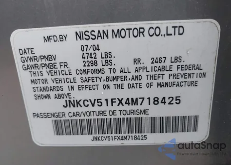 2004 Infiniti G35X z USA, uszkodzony, nr VIN JNKCV51FX4M718425